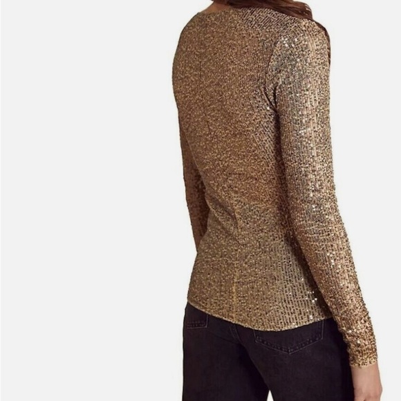 Free People Gold Sequin Crew Neck Long Sleeve Top Pull Over NWT - Picture 2 of 13
